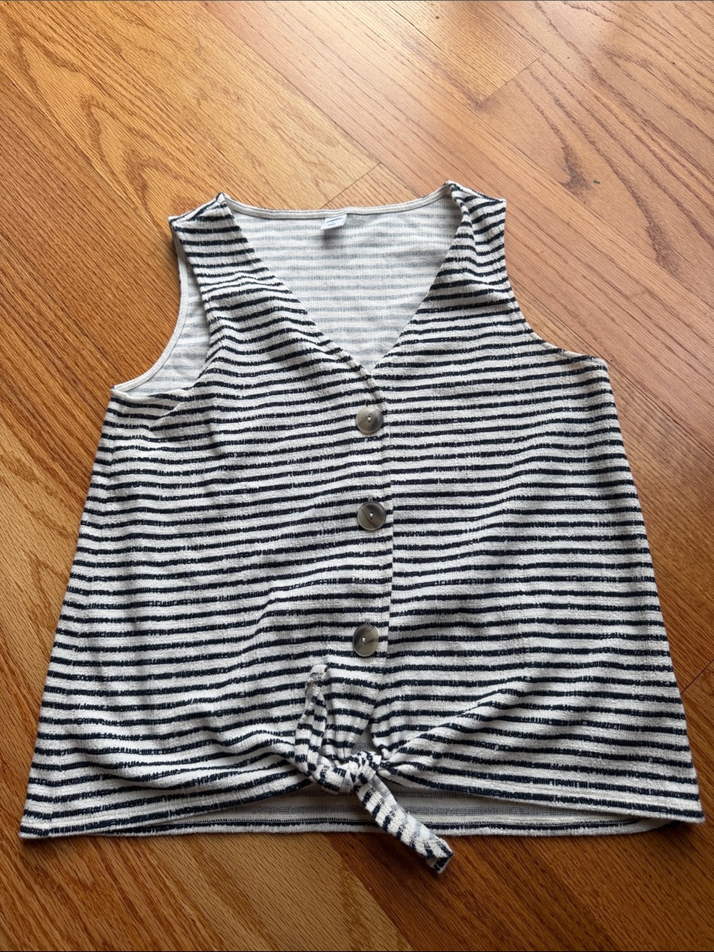 Striped Tie-Hem Sleeveless Tank Top - navy & White